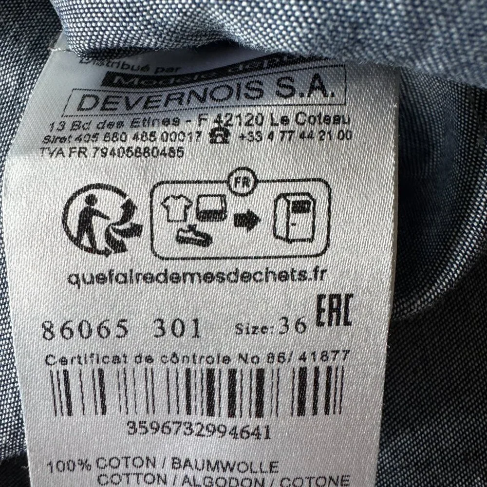 Devernois France women's long sleeve denim blouse size 36EU. US 6 - Picture 9 of 10